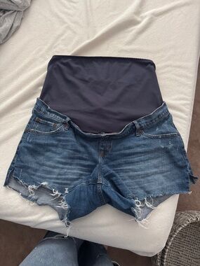 Abercrombie & Fitch Maternity Dark Blue Denim Cutoff Shorts with Stretch Panel